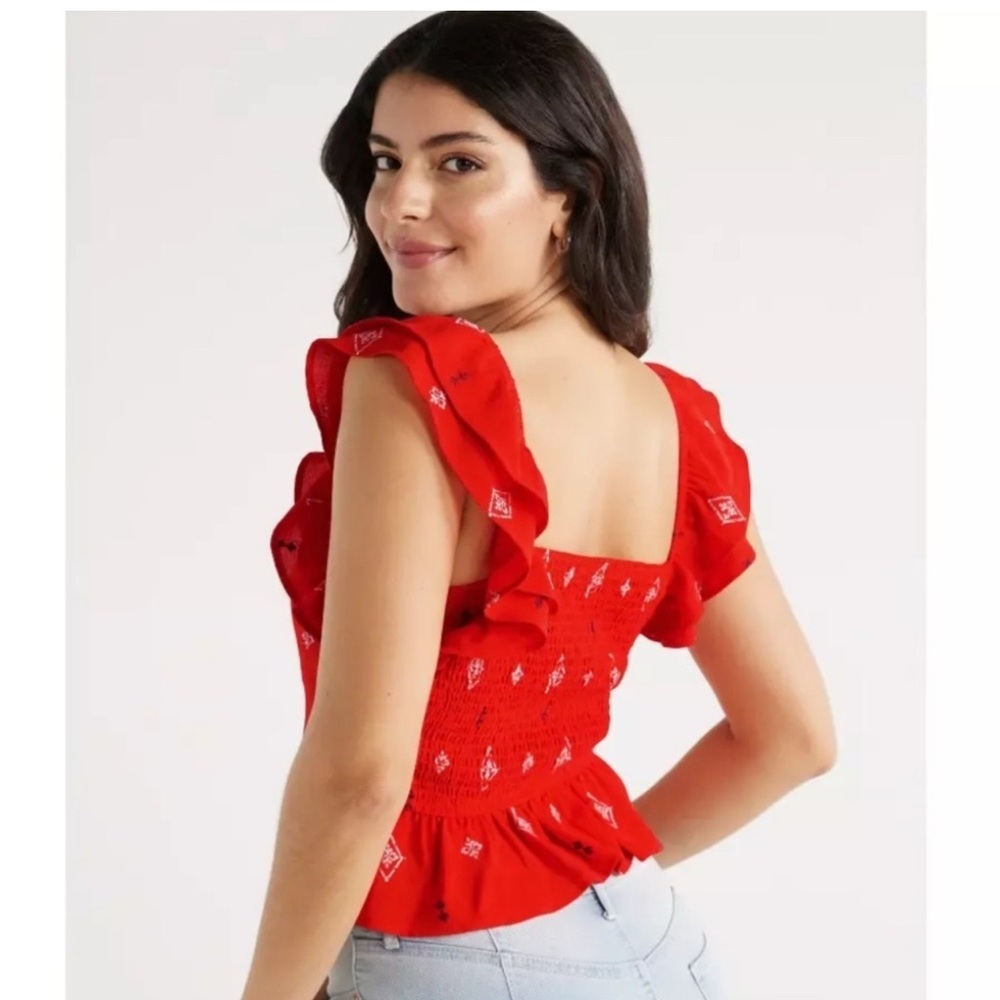Sofia by Sofia Vergara - Double Ruffle Embroidered‎ Top Size Small - Picture 3 of 3